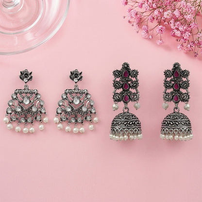 Peacock glow stone studded dangler & Sitara stone studded jhumki Combo set