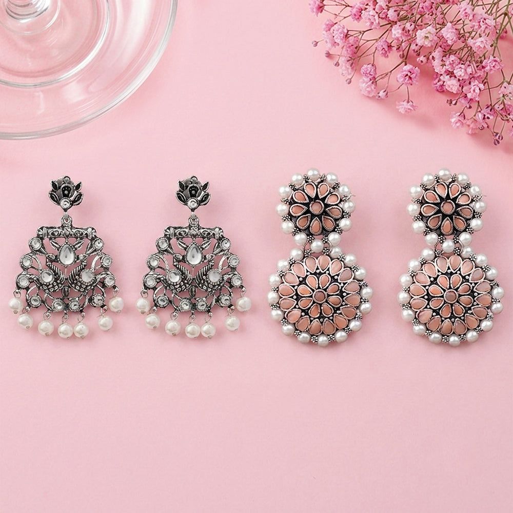 Peacock glow stone studded dangler & Double boho floral dangler Combo set