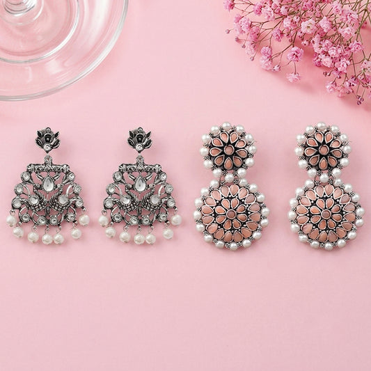 Peacock glow stone studded dangler & Double boho floral dangler Combo set