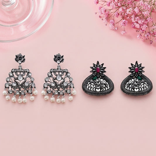 Peacock glow stone studded dangler & Glint stone studded stud Combo set