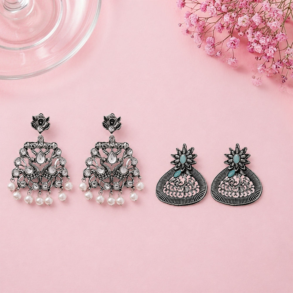 Peacock glow stone studded dangler & Glint stone studded stud Combo set