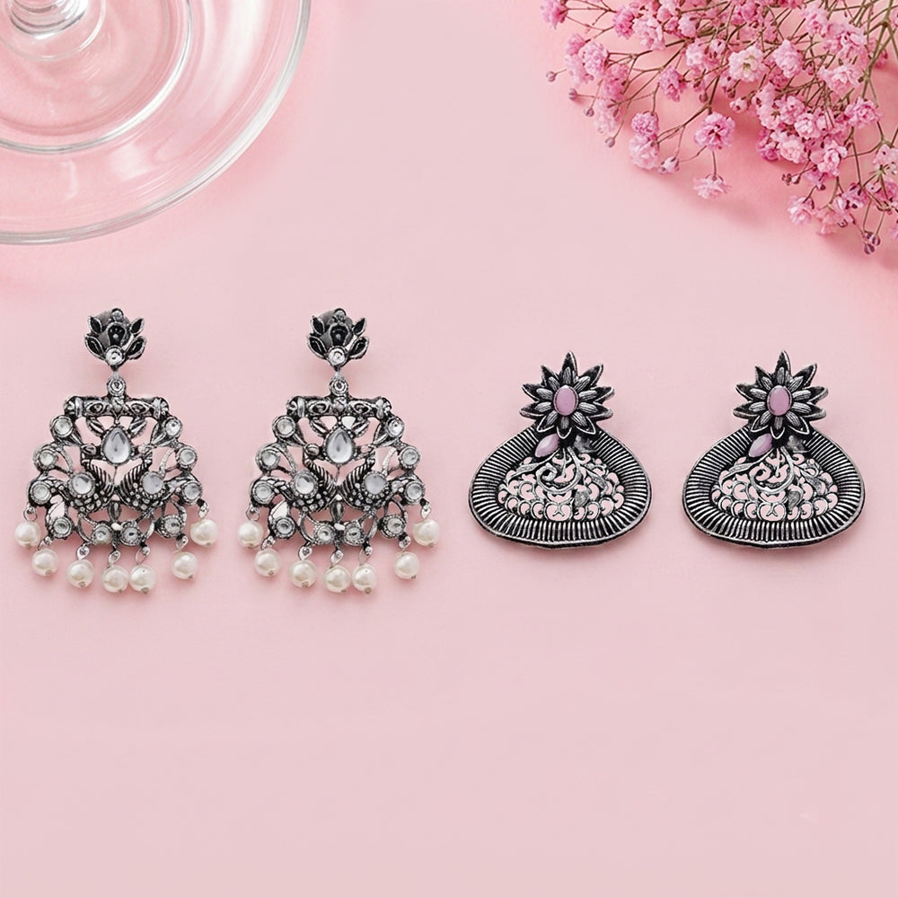 Peacock glow stone studded dangler & Glint stone studded stud Combo set