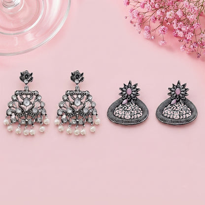 Peacock glow stone studded dangler & Glint stone studded stud Combo set