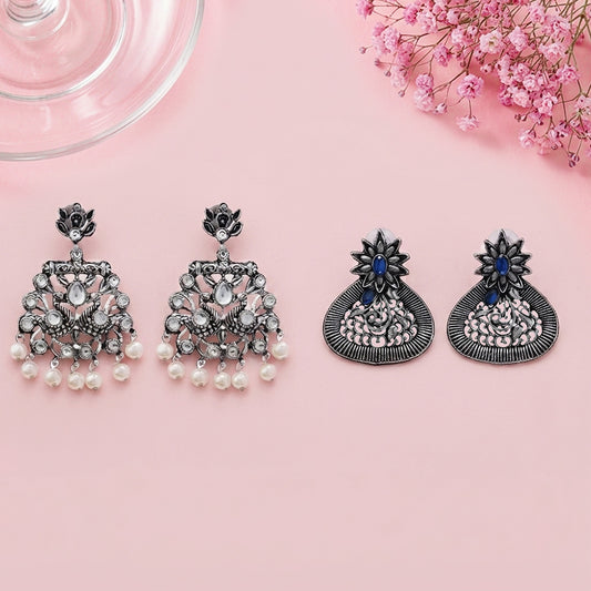 Peacock glow stone studded dangler & Glint stone studded stud Combo set