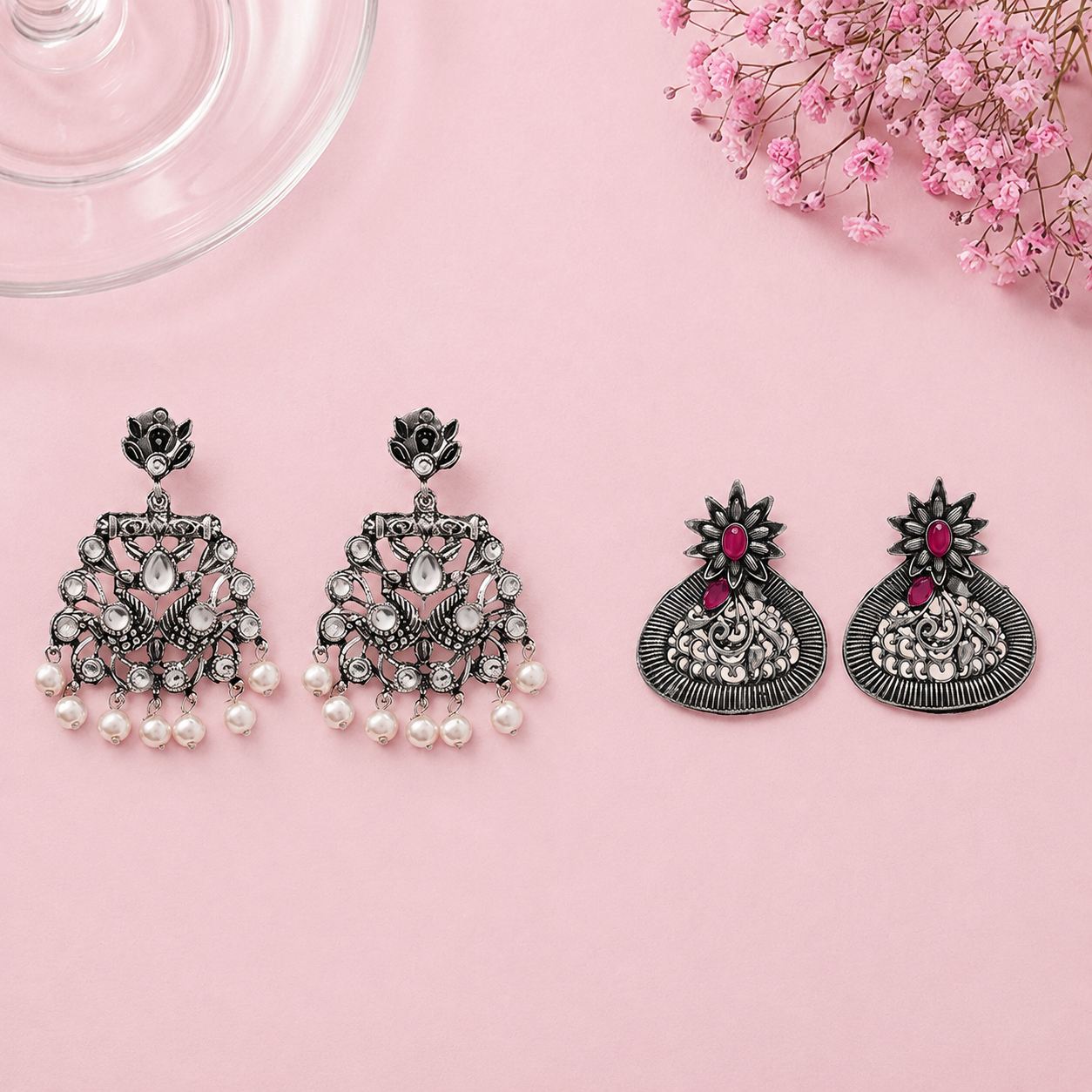 Peacock glow stone studded dangler & Glint stone studded stud Combo set