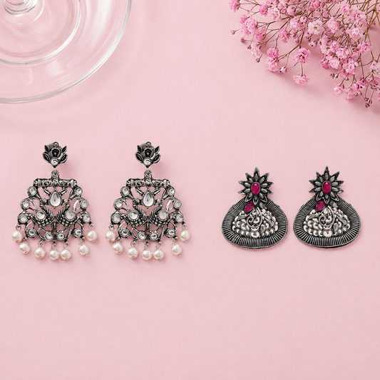Peacock glow stone studded dangler & Glint stone studded stud Combo set