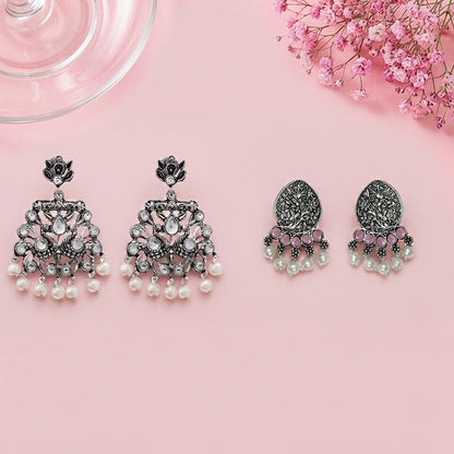 Peacock glow stone studded dangler & Zari carving drop stud earring Combo set