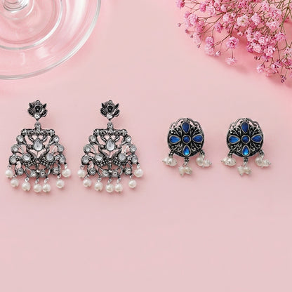 Peacock glow stone studded dangler earrings & Gem Globe stud earrings Combo set