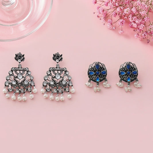Peacock glow stone studded dangler earrings & Gem Globe stud earrings Combo set