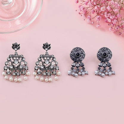 Peacock glow stone studded dangler & Button rays stud earring Combo set