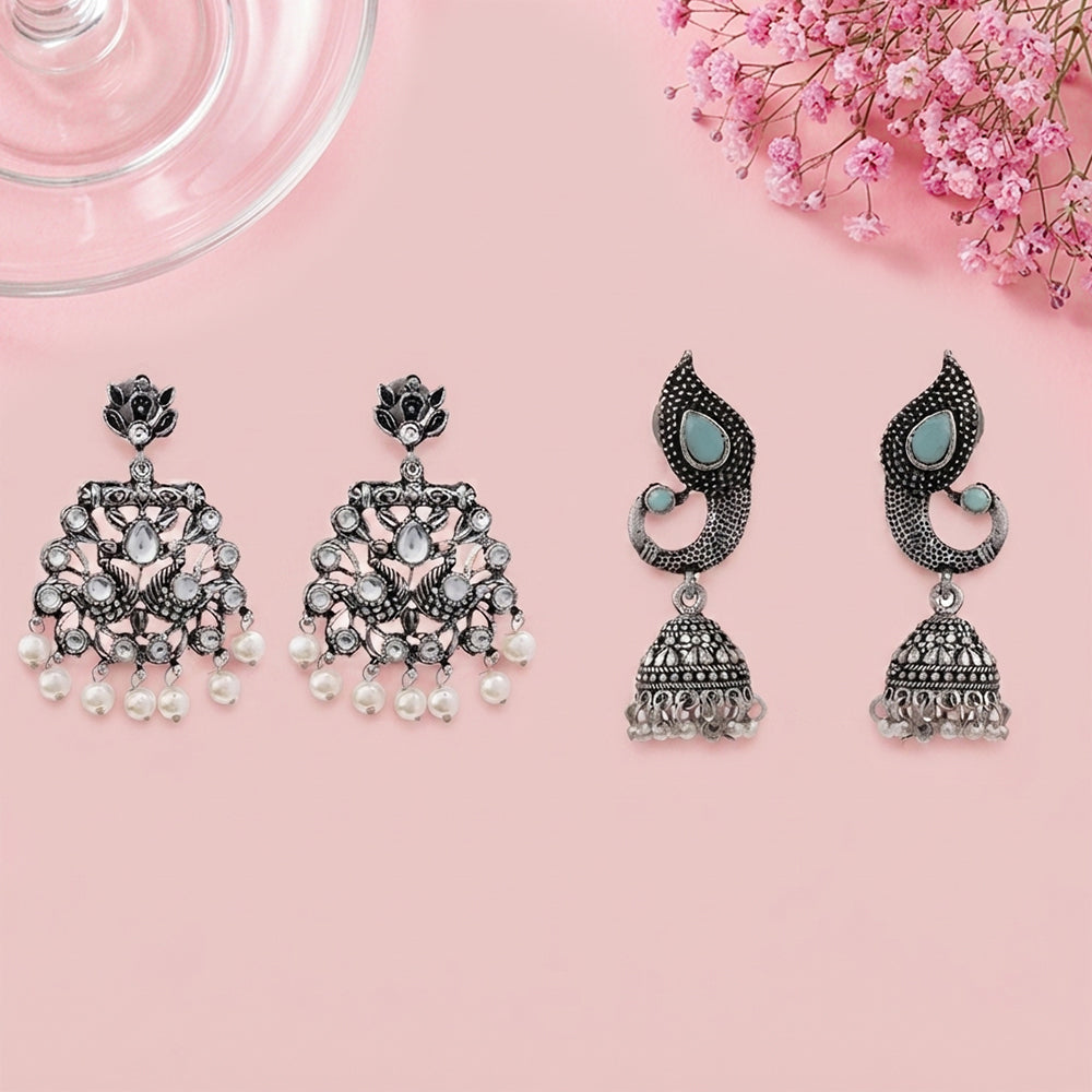 Peacock glow stone studded dangler & Paisley Swirl Ghungroo jhumki Combo set