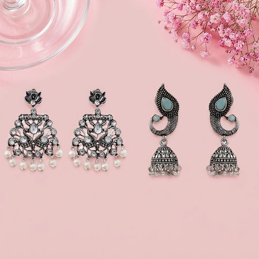 Peacock glow stone studded dangler & Paisley Swirl Ghungroo jhumki Combo set