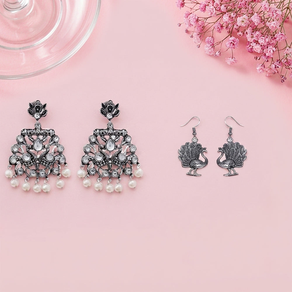 Peacock glow stone studded dangler & Morni jhumki dangler Combo set