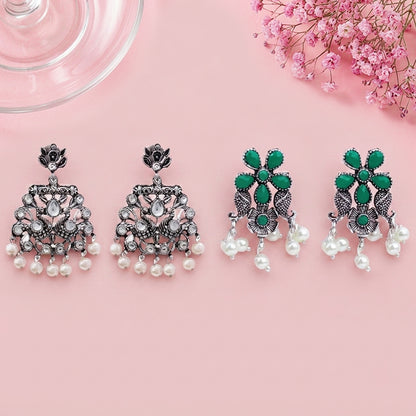 Peacock glow stone studded dangler & Floral Drop stud Combo set
