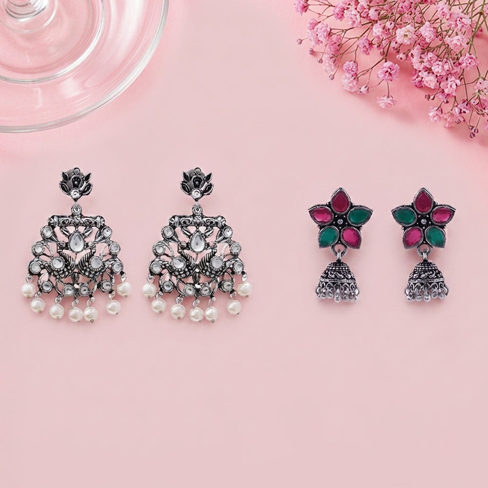 Peacock glow stone studded dangler & Beauty Bloom ghunghroo jhumki Combo set