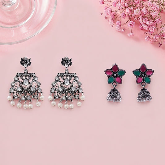 Peacock glow stone studded dangler & Beauty Bloom ghunghroo jhumki Combo set