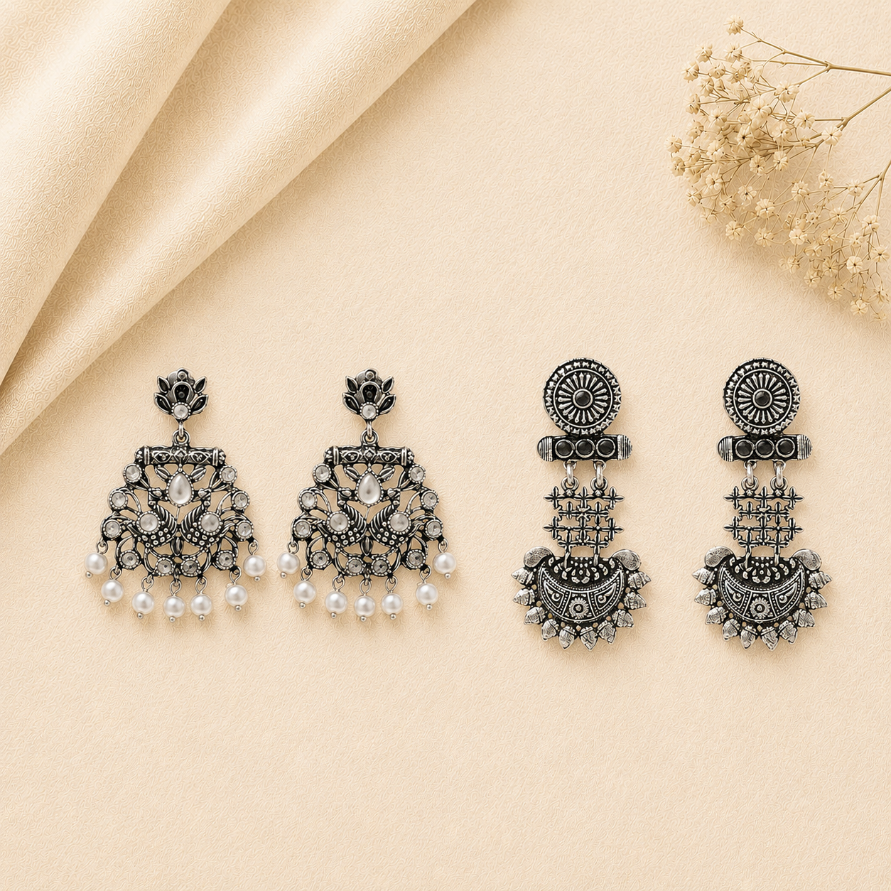 Peacock glow stone studded dangler & Enchanted Swing dangler earring Combo set