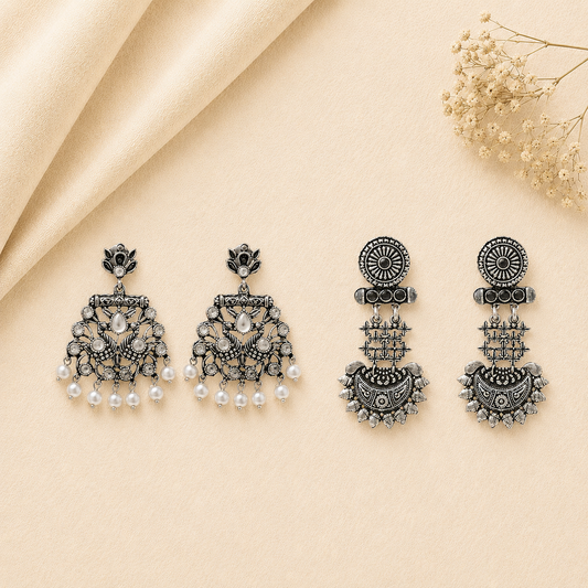 Peacock glow stone studded dangler & Enchanted Swing dangler earring Combo set
