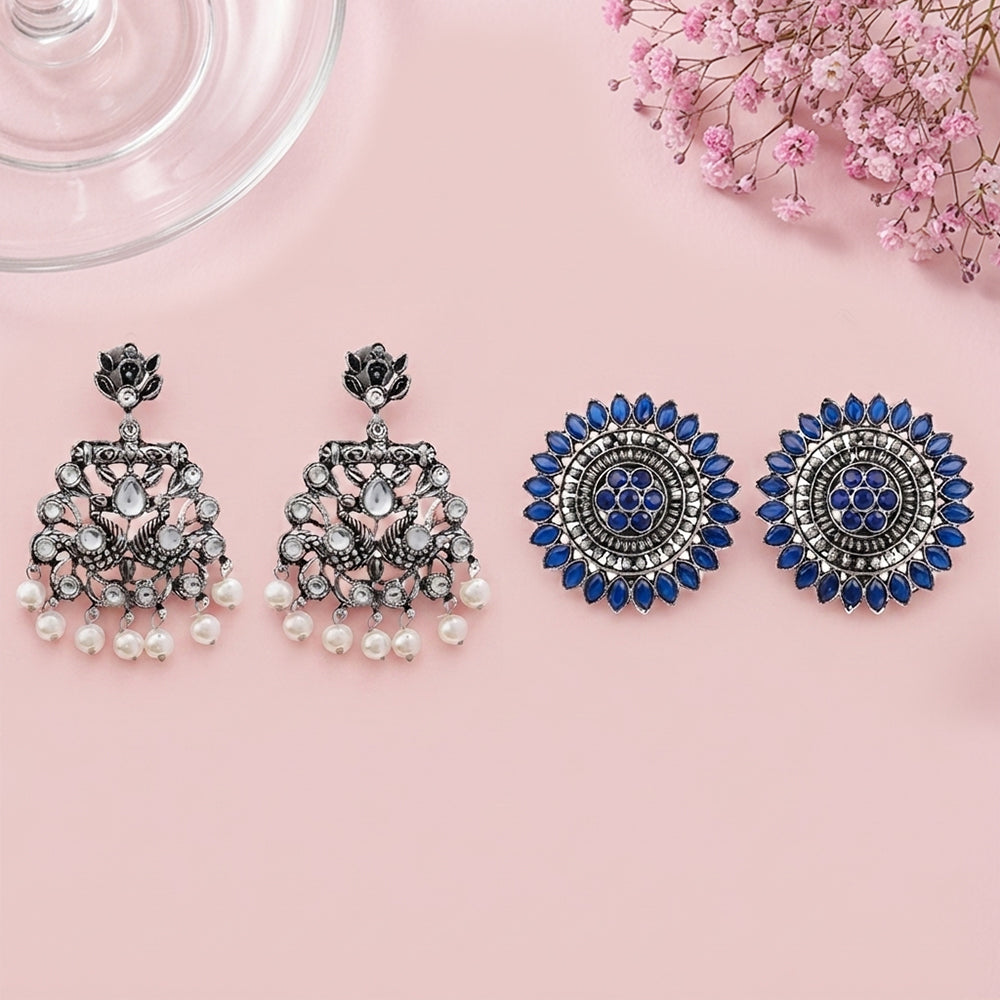 Peacock glow stone studded dangler & Traditional twish stud earring Combo set