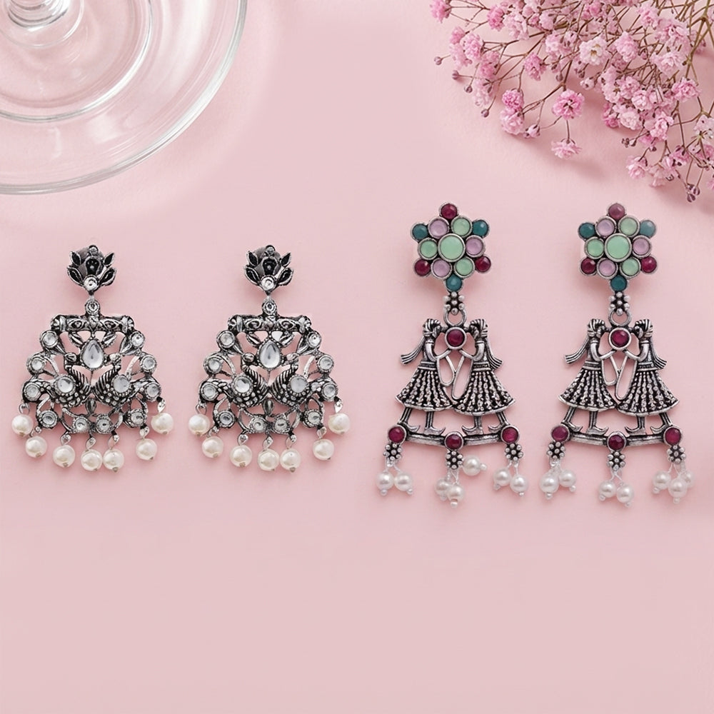 Peacock glow stone studded dangler & Bride-Groom Floral dangler Combo set
