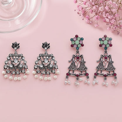 Peacock glow stone studded dangler & Bride-Groom Floral dangler Combo set