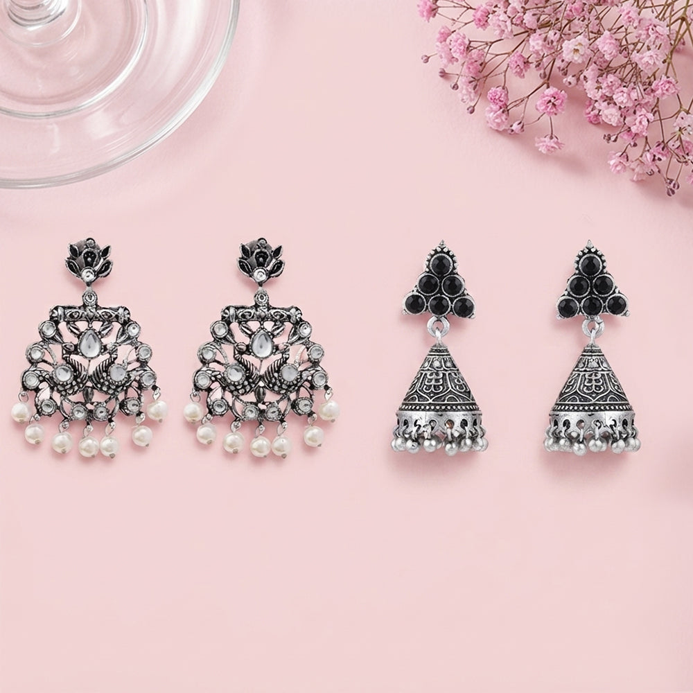 Peacock glow stone studded dangler & I-conical hanging Jhumki Combo set
