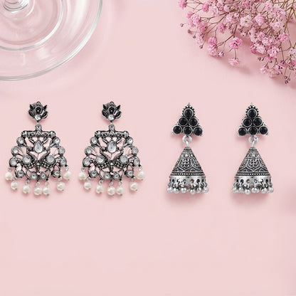 Peacock glow stone studded dangler & I-conical hanging Jhumki Combo set