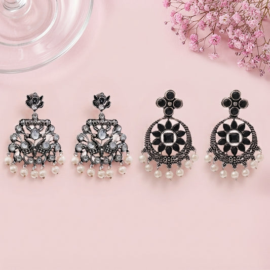 Peacock glow stone studded dangler & Flower Rangoli Pearl dangler Combo set