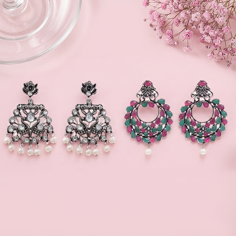 Peacock glow stone studded dangler & Diva Drops stud Combo set