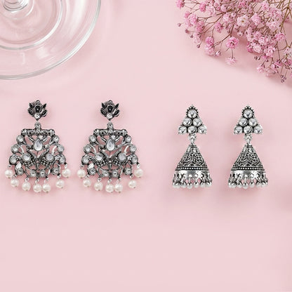 Peacock glow stone studded dangler & I-conical hanging Jhumki Combo set