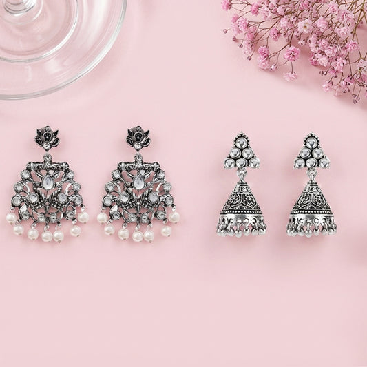 Peacock glow stone studded dangler & I-conical hanging Jhumki Combo set