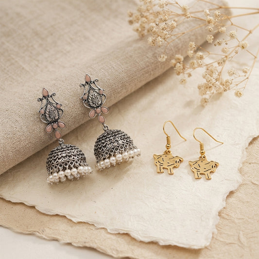 Kalash Kamal earring (Light Orange) Ba Ba dangler earrings Combo set