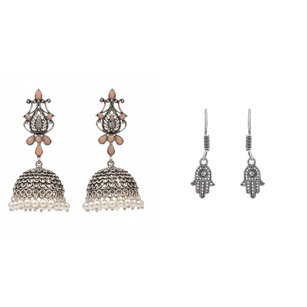 Kalash Kamal earring  Evil Eye guard dangler earrings (Silver) Combo set