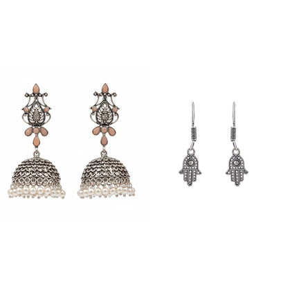 Kalash Kamal earring  Evil Eye guard dangler earrings (Silver) Combo set