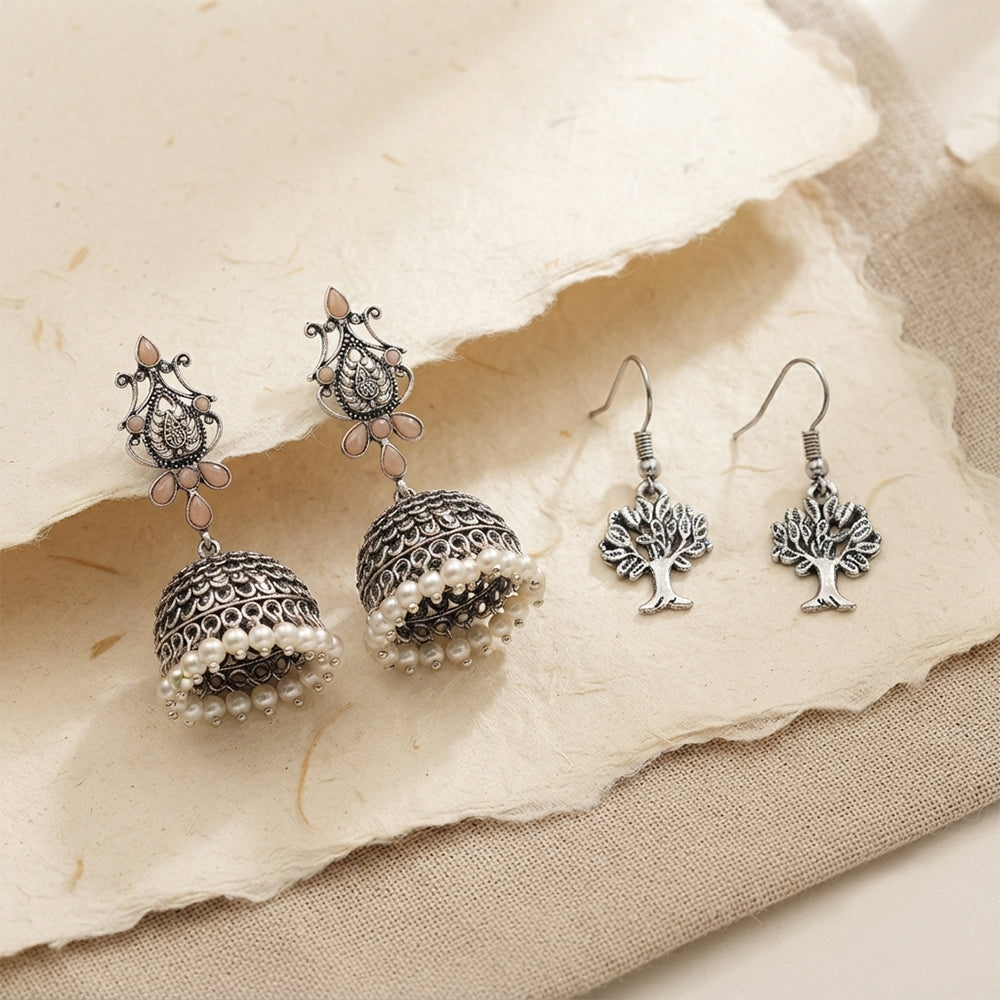 Kalash Kamal earring  Roots of elegance dangler earrings (Silver) Combo set