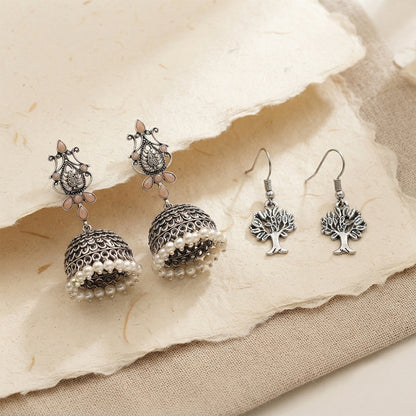 Kalash Kamal earring  Roots of elegance dangler earrings (Silver) Combo set