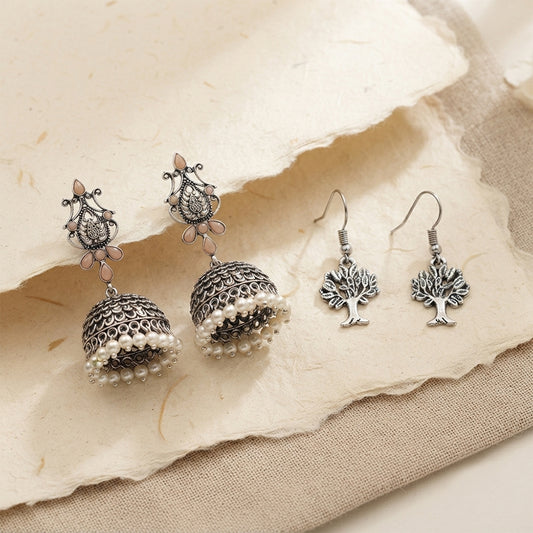 Kalash Kamal earring  Roots of elegance dangler earrings (Silver) Combo set