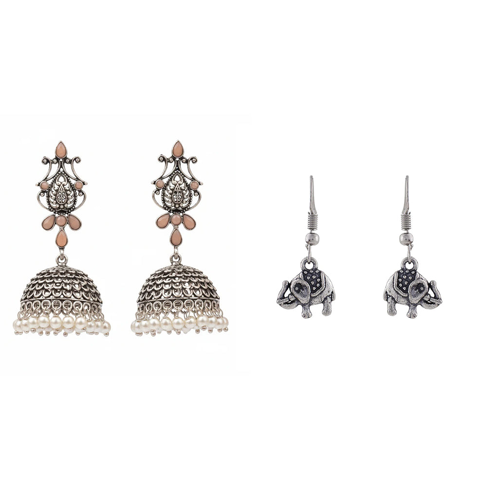 Kalash Kamal earring  Trunk Tales dangler earrings (Silver) Combo set