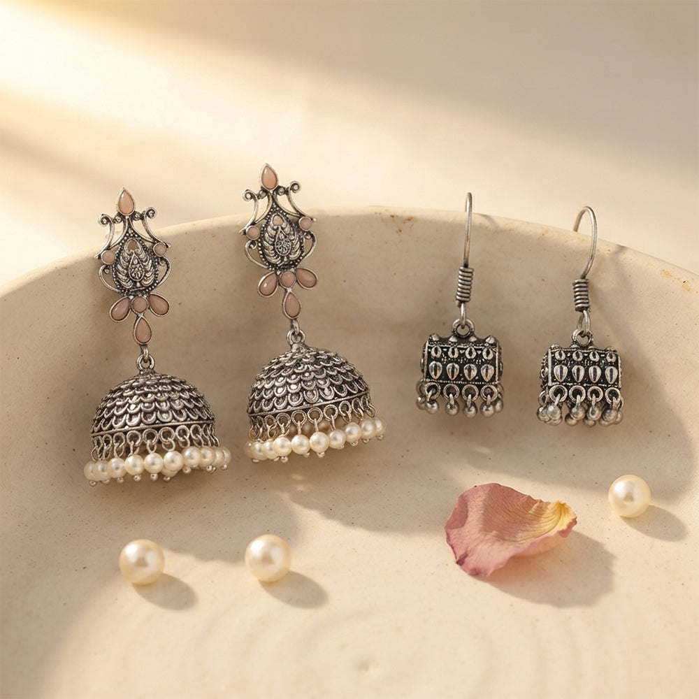 Kalash Kamal earring  Tiny Twinkle jhumki earring (Silver) Combo set