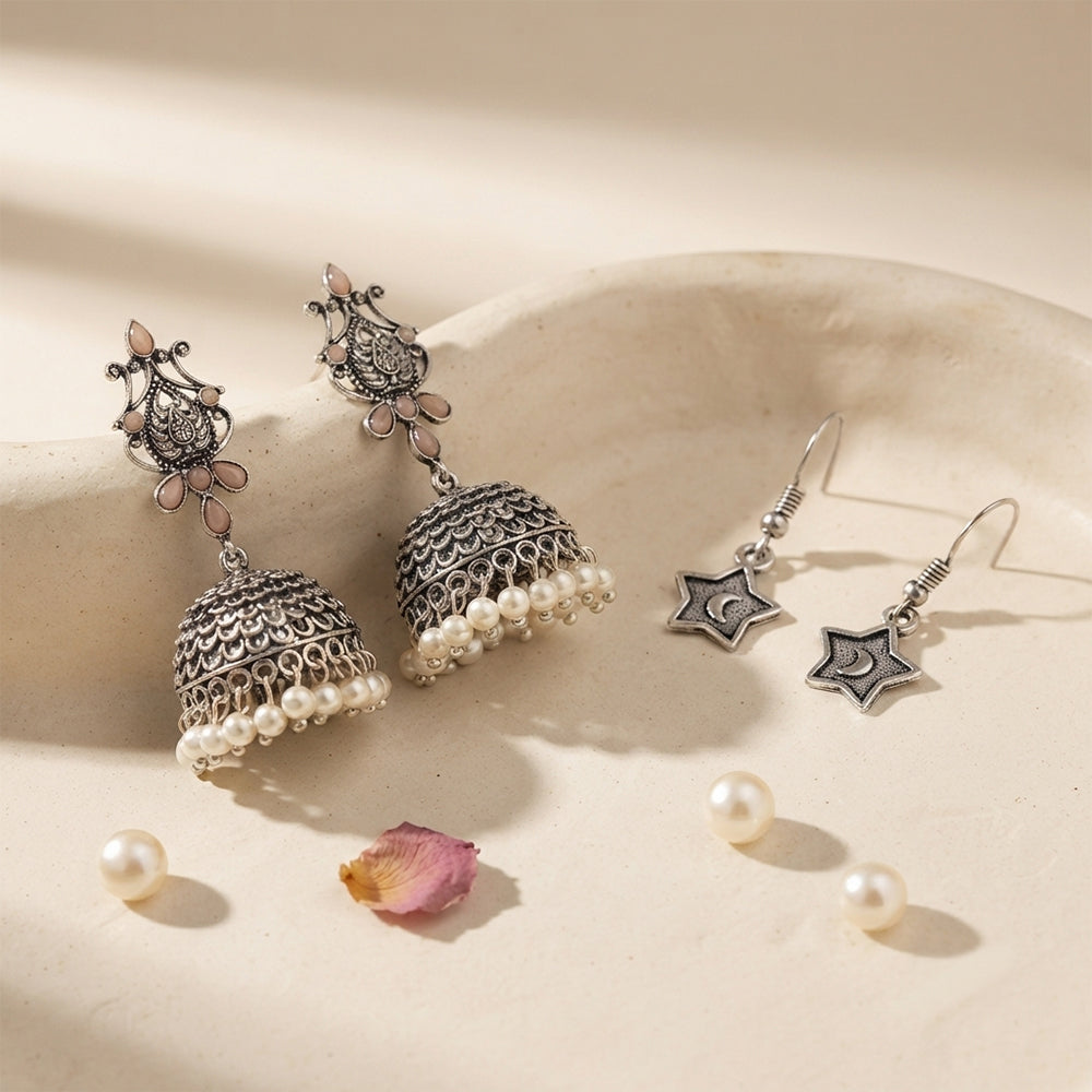 Kalash Kamal earring  You're a star dangler earrings (Silver) Combo set