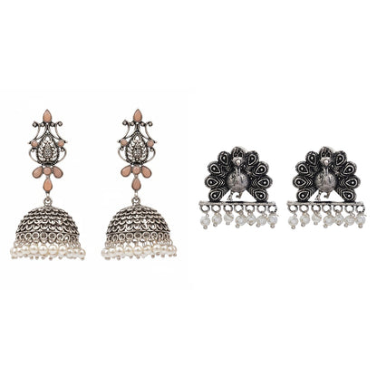 Kalash Kamal earring  Meena Manjari stone stud earrings (Silver) Combo set