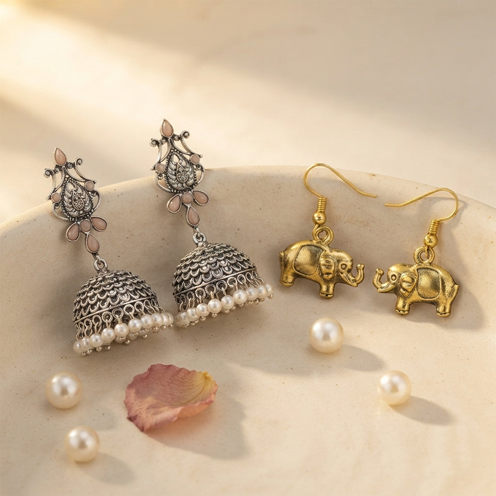 Kalash Kamal earring (Light Orange) Eleglam dangler earrings Combo set
