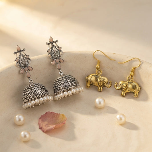Kalash Kamal earring (Light Orange) Eleglam dangler earrings Combo set