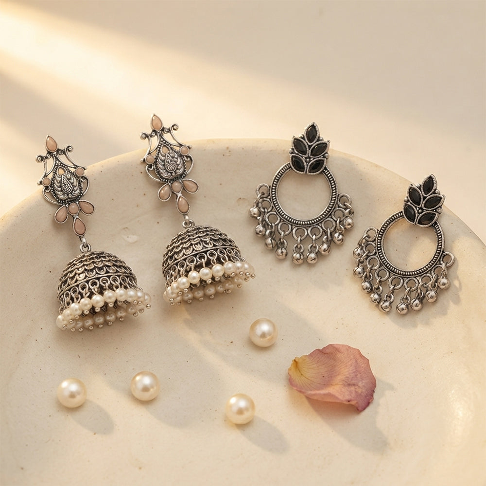 Kalash Kamal earring (Light Orange) Fine Shine stud earrings (Black) Combo set