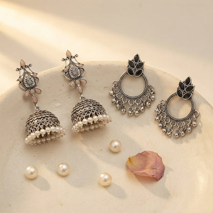 Kalash Kamal earring (Light Orange) Fine Shine stud earrings (Black) Combo set