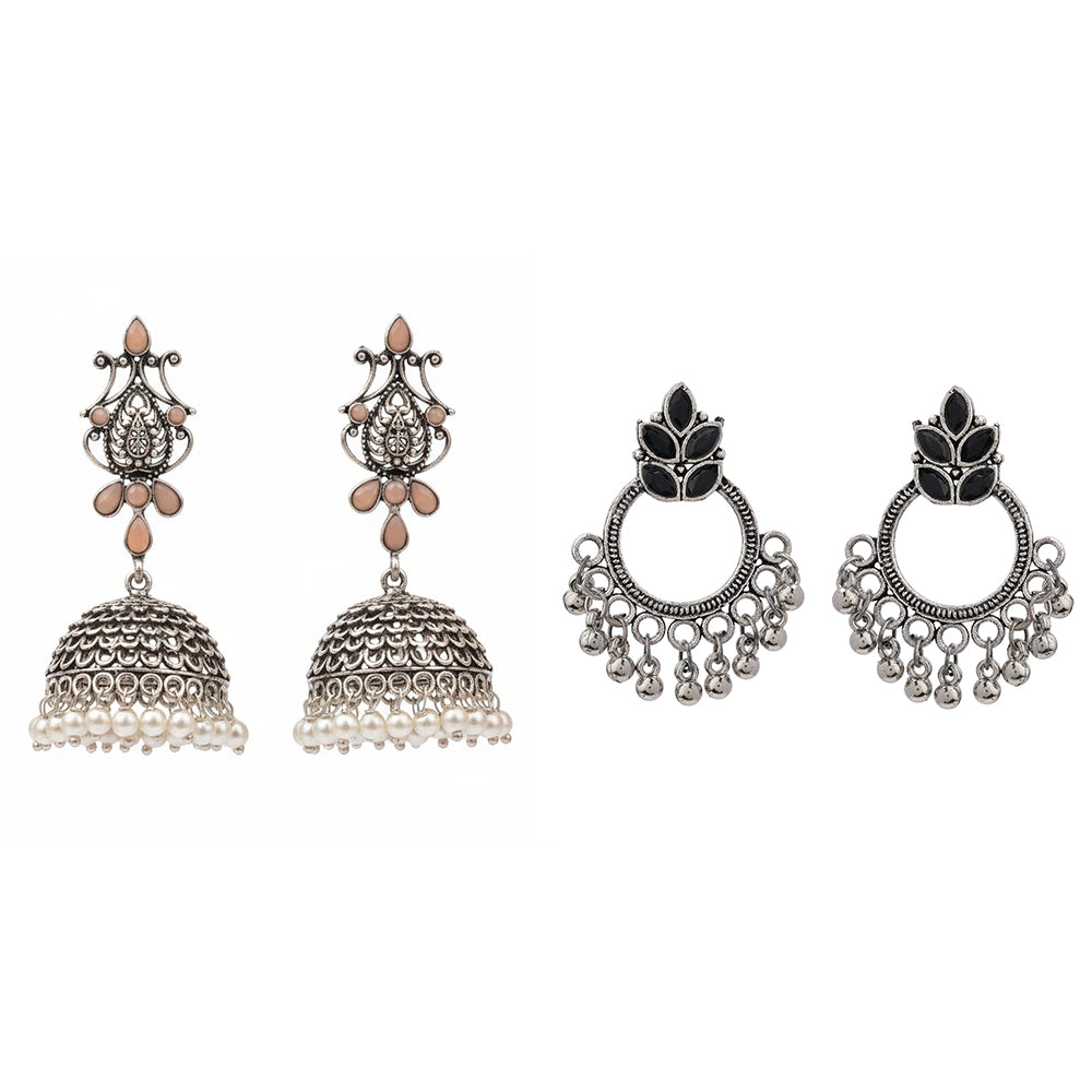 Kalash Kamal earring (Light Orange) Fine Shine stud earrings (Black) Combo set