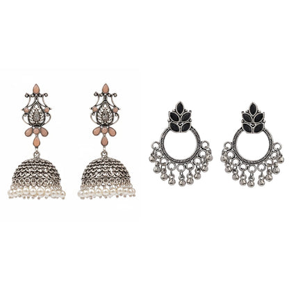 Kalash Kamal earring (Light Orange) Fine Shine stud earrings (Black) Combo set