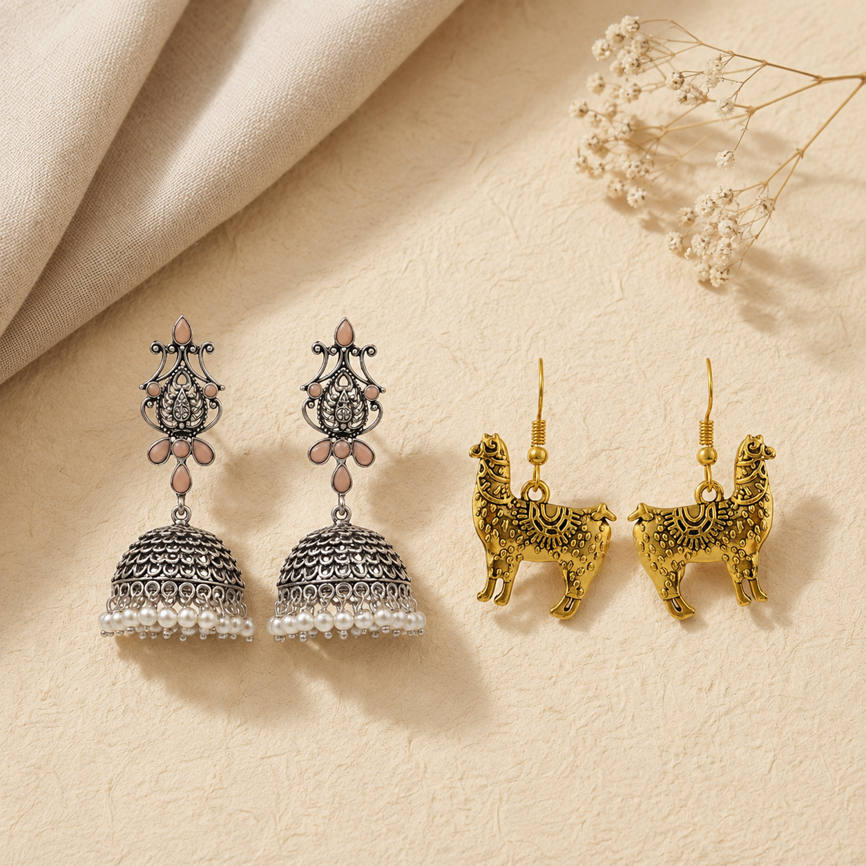 Kalash Kamal earring (Light Orange) Lama Drama dangler earrings Combo set