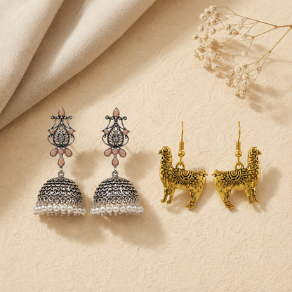 Kalash Kamal earring (Light Orange) Lama Drama dangler earrings Combo set