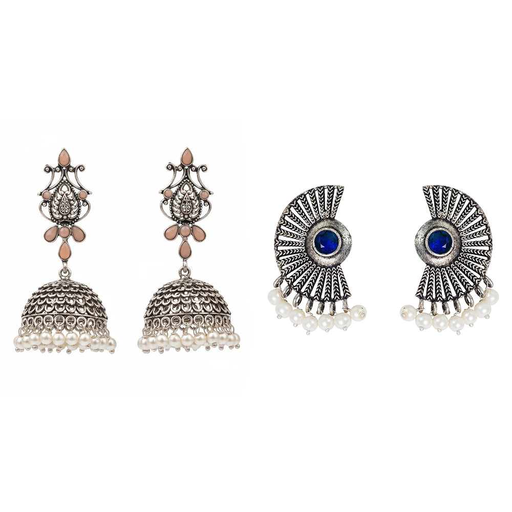 Kalash Kamal earring  Bloom Arc pearl stud earring (Blue) Combo set